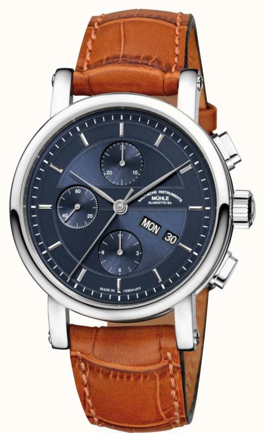 Men'S Muhle Glashutte | Muhle Glashutte Teutonia Ii Chronograph Leather Band Night Blue Dial