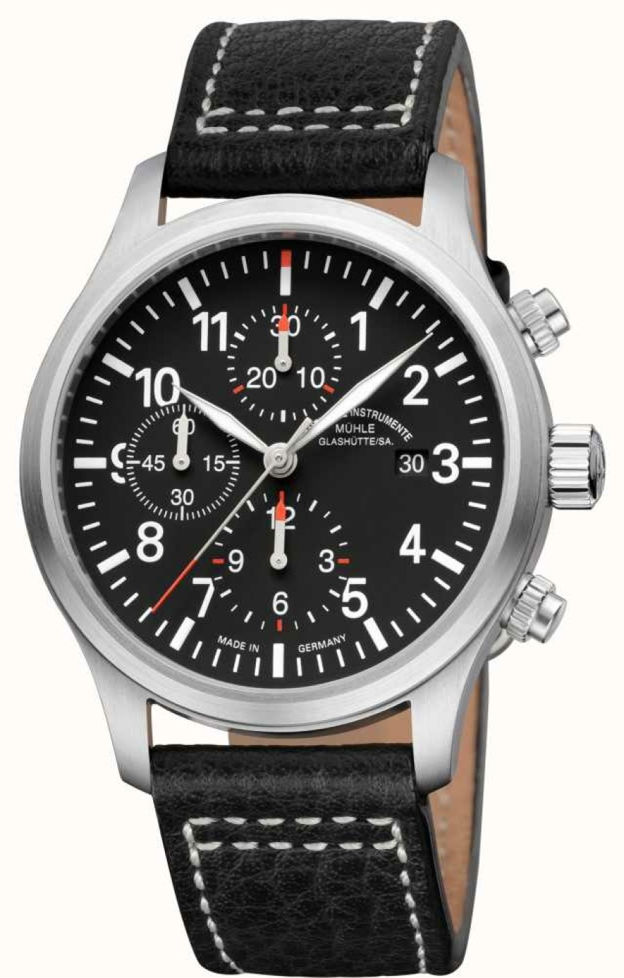 Men'S Muhle Glashutte | Muhle Glashutte Terrasport I Chronograph Leather Band Black Dial