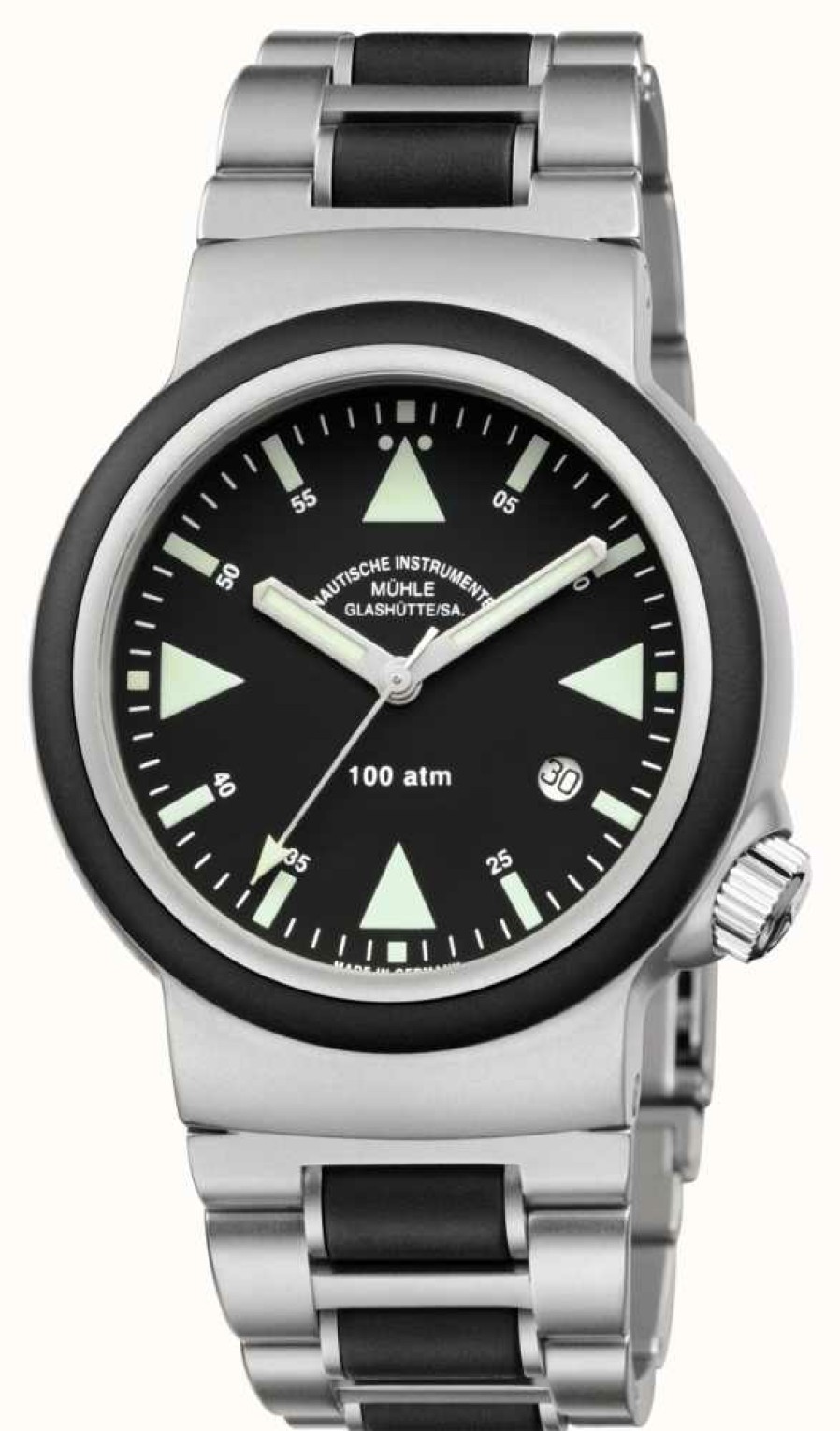 Men'S Muhle Glashutte | Muhle Glashutte S.A.R. Rescue-Timer Stainless Steel Band Black Dial