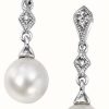 Jewelry Elements Gold | Elements Gold 9Ct White Gold Diamond And Freshwater Pearl Drop Earrings