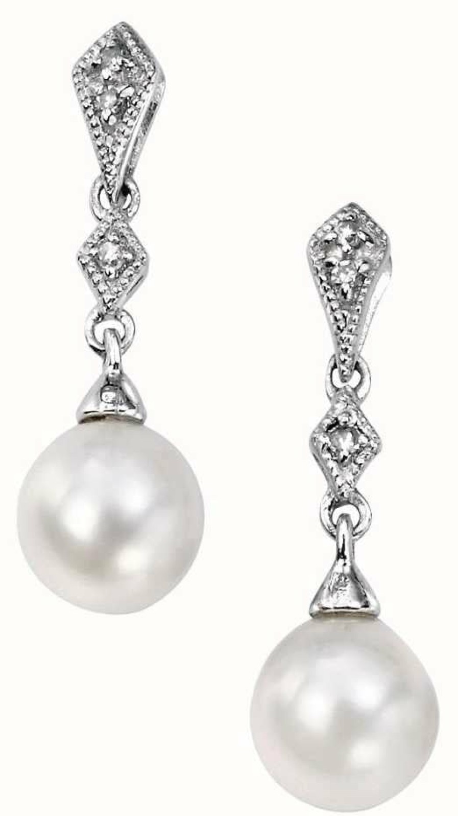 Jewelry Elements Gold | Elements Gold 9Ct White Gold Diamond And Freshwater Pearl Drop Earrings