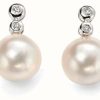 Jewelry Elements Gold | Elements Gold 9Ct White Gold Diamond And Pearl Drop Earrings