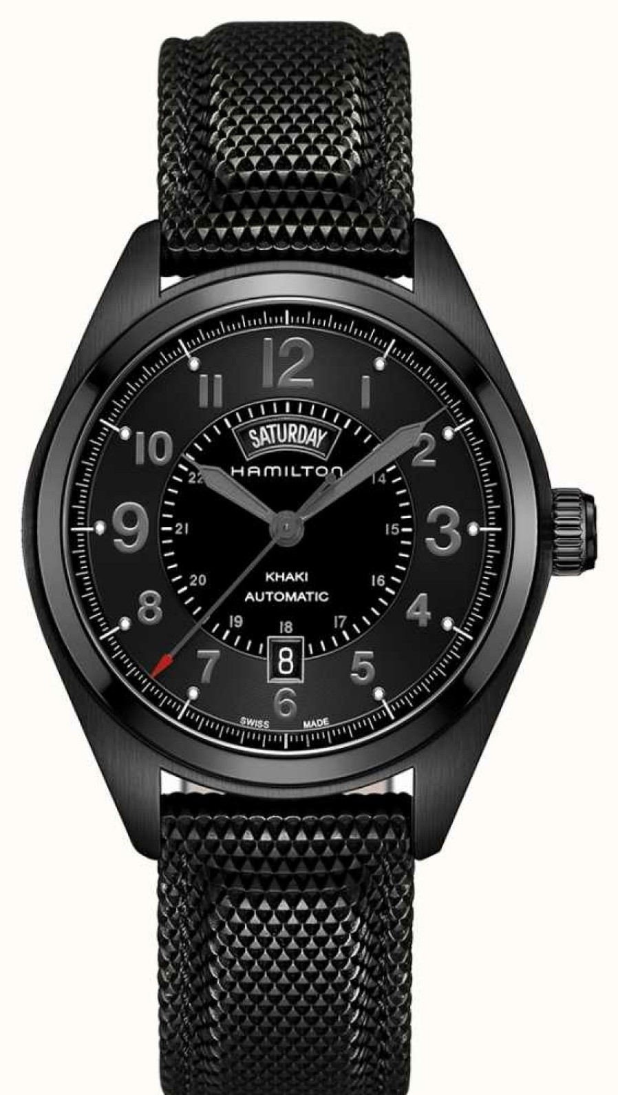 Men'S Hamilton | Hamilton Khaki Field Day-Date Automatic *The Virtuoso - 2021* (42Mm) Black Dial / Black Synthetic Strap