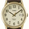 Men'S Timex | Timex Men'S Easy Reader Cream Dial Leather Strap