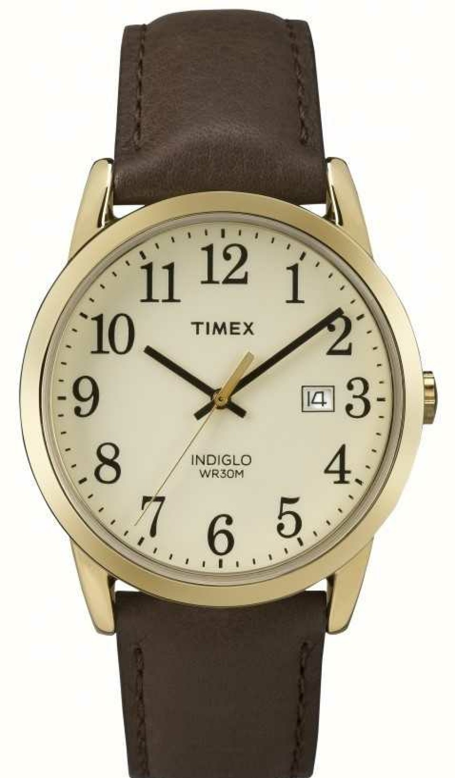 Men'S Timex | Timex Men'S Easy Reader Cream Dial Leather Strap