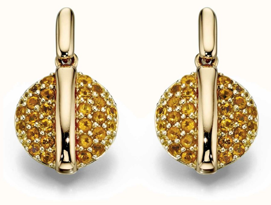 Jewelry Fiorelli | Fiorelli Gold 9K Yellow Gold Citrine Pave Disc Earrings