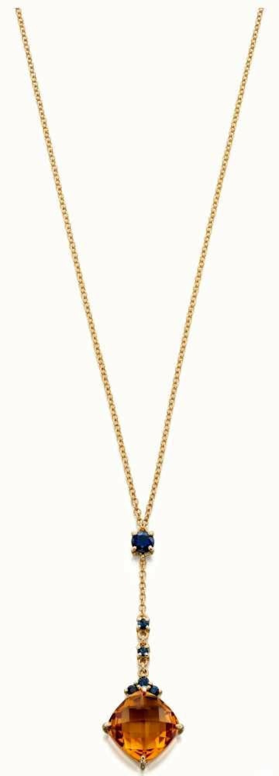 Jewelry Fiorelli | Fiorelli Gold 9K Yellow Gold Citrine Sapphire Necklace 41 - 46 Cm