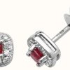 Jewelry James Moore | James Moore Th 9K White Gold Diamond Ruby Cushion Stud Earrings