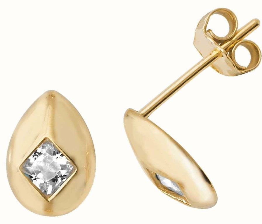 Jewelry James Moore | James Moore Th 9K Yellow Gold Cubic Zirconia Oval Shaped Stud Earrings