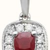 Jewelry James Moore | James Moore Th 9K White Gold Diamond And Ruby Cushion Pendant