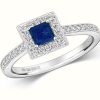 Jewelry James Moore | James Moore Th 9K White Gold Sapphire Square Diamond Cluster Ring