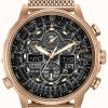 Men'S Citizen | Citizen Navihawk Radio Controlled A-T Rose Gold Pvd Plated Eco-Drive Radio