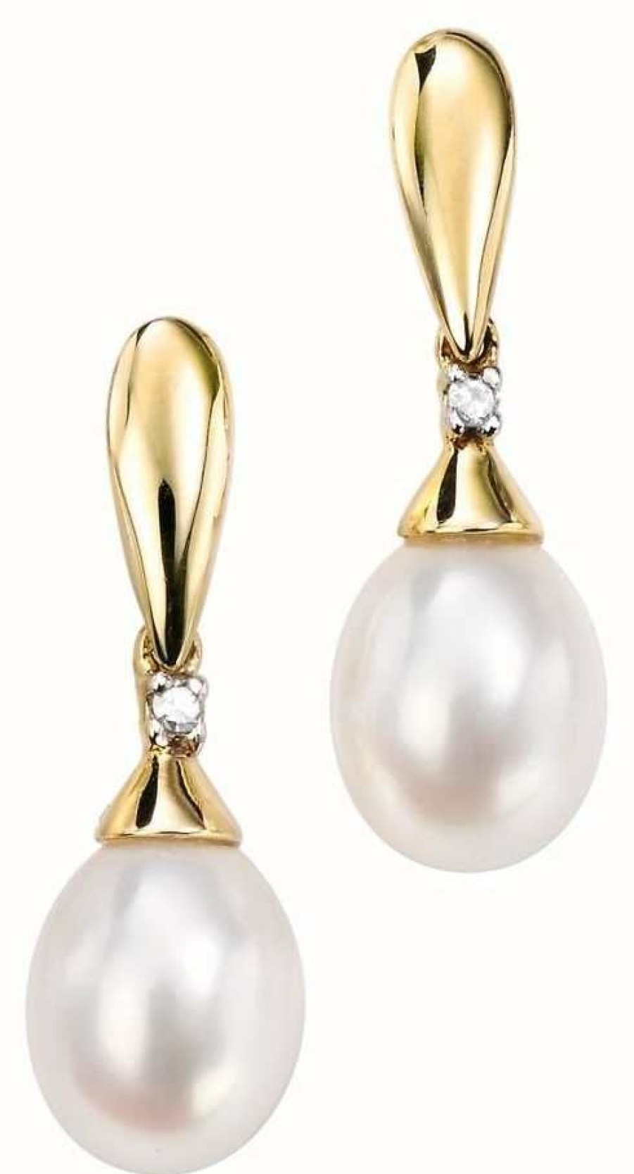 Jewelry Elements Gold | Elements Gold 9K Yellow Gold Diamond Pearl Drop Earrings