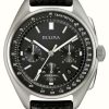 Men'S Bulova | Bulova Lunar Pilot Chronograph Special Edition (45Mm) Black Dial / Black Leather + Nato Strap