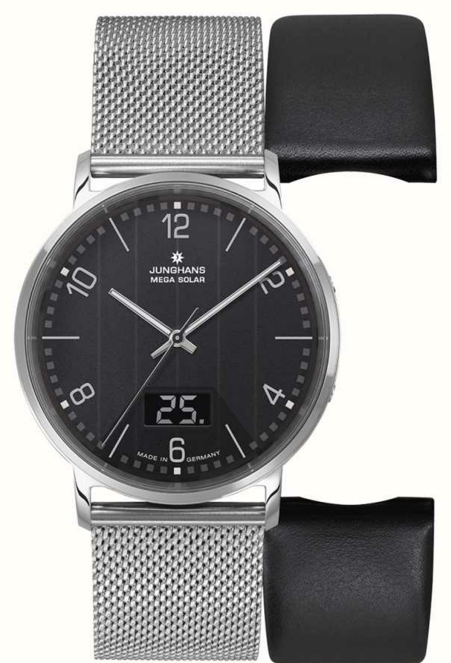 Men'S Junghans | Junghans Milano Mega Solar Radio Controlled Mesh Strap / Leather Set