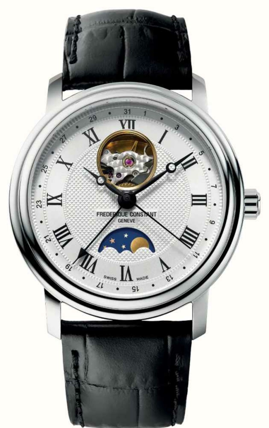 Men'S Frederique Constant | Frederique Constant Men'S Classic Moonphase Heart Beat Leather