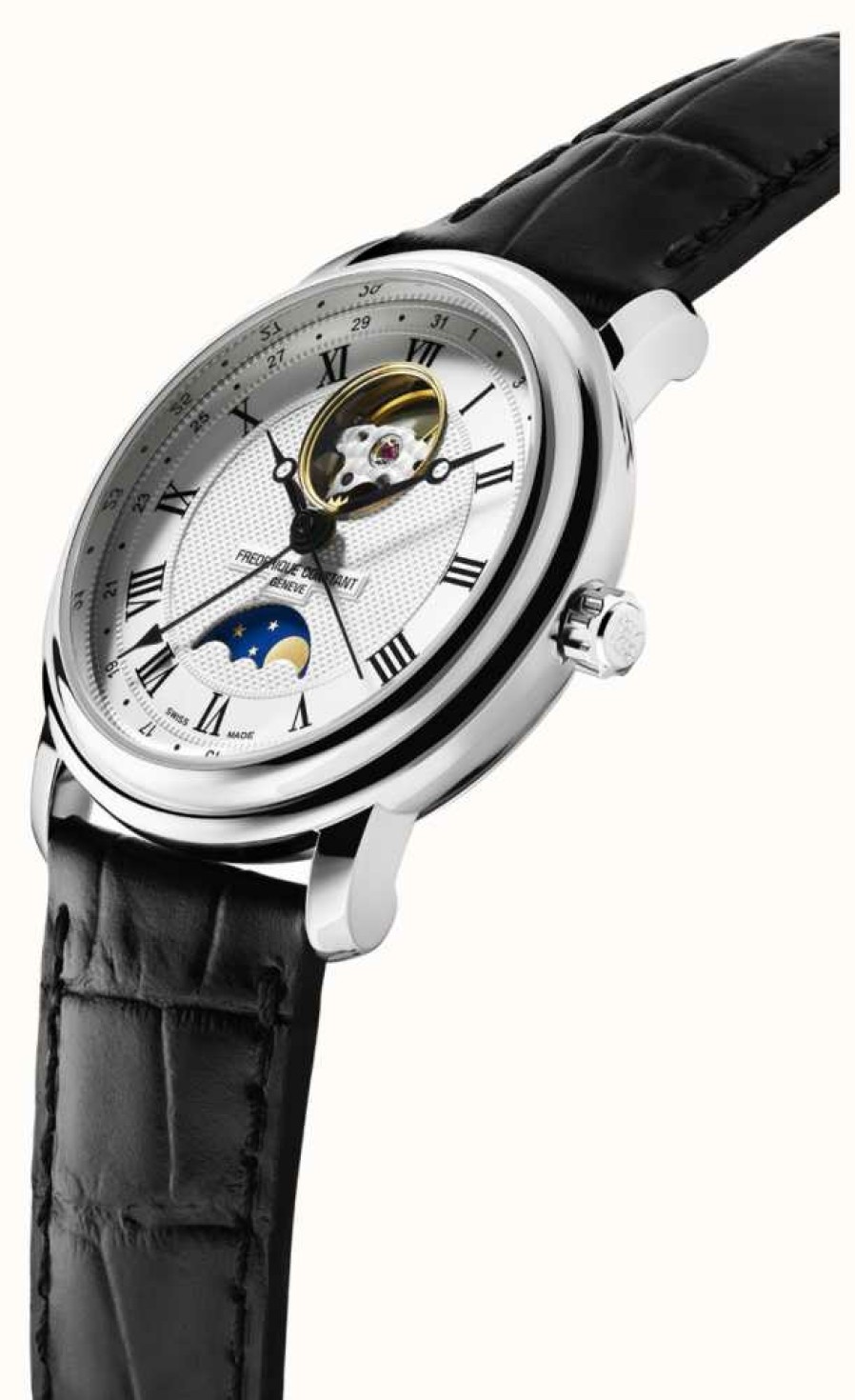 Men'S Frederique Constant | Frederique Constant Men'S Classic Moonphase Heart Beat Leather