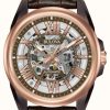 Men'S Bulova | Bulova Men'S Automatic Skeleton Brown Leather