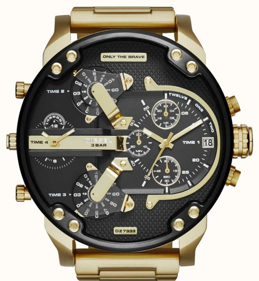 Men'S Diesel | Diesel Men'S Mr Daddy 2.0 Gold Toned Black Dial