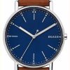 Men'S Skagen | Skagen Men'S Signature Brown Leather Strap Blue Dial