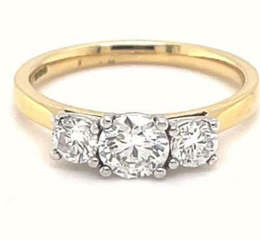 Jewelry James Moore | James Moore 18Ct Yellow Gold Platinum Head 1Ct Diamond 3 Stone