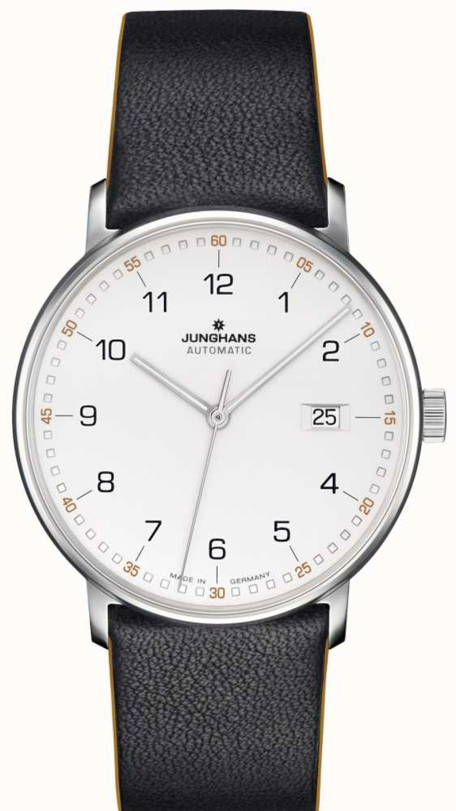 Men'S Junghans | Junghans Form A Calfskin Black Strap With Numbers