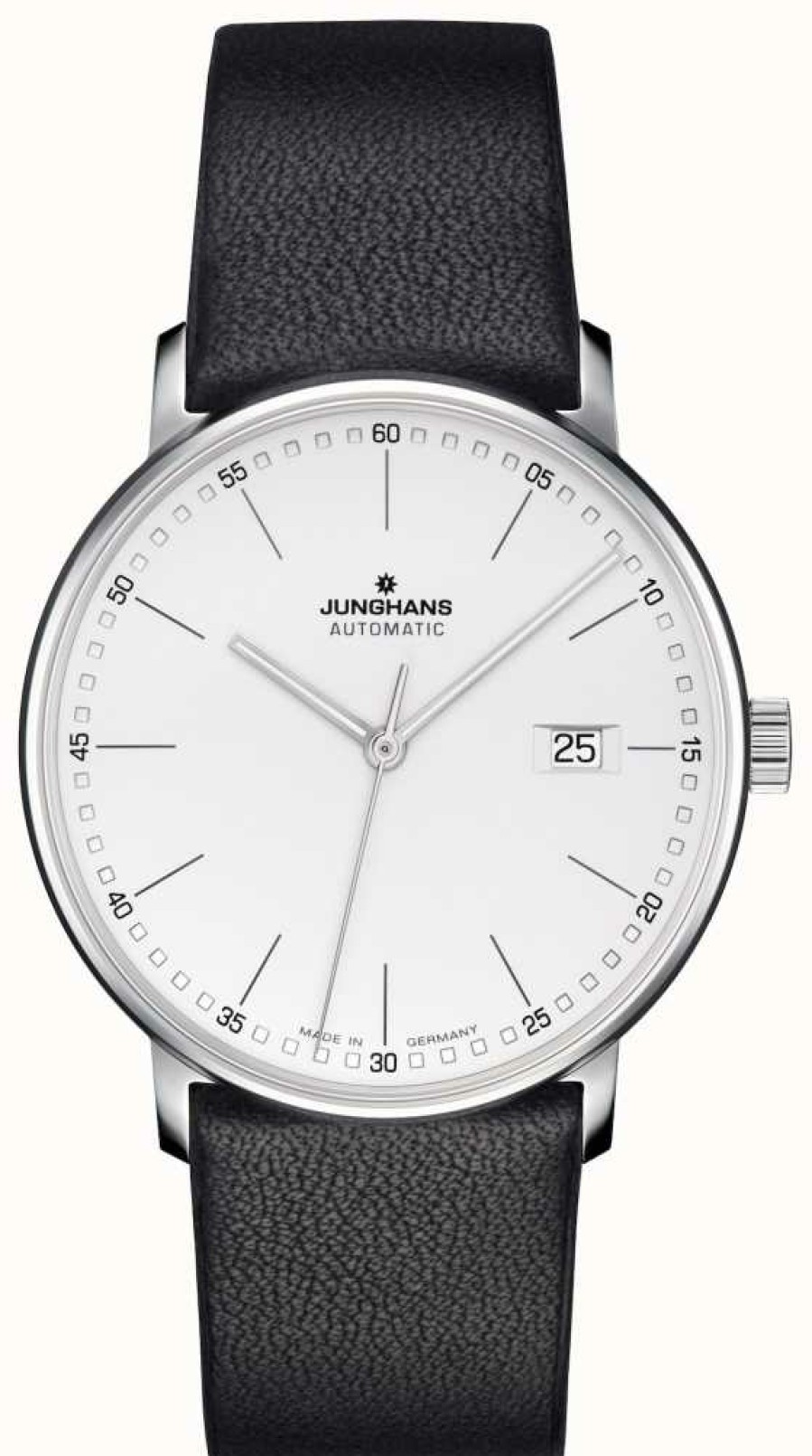 Men'S Junghans | Junghans Form A Calfskin Black Strap With Batons