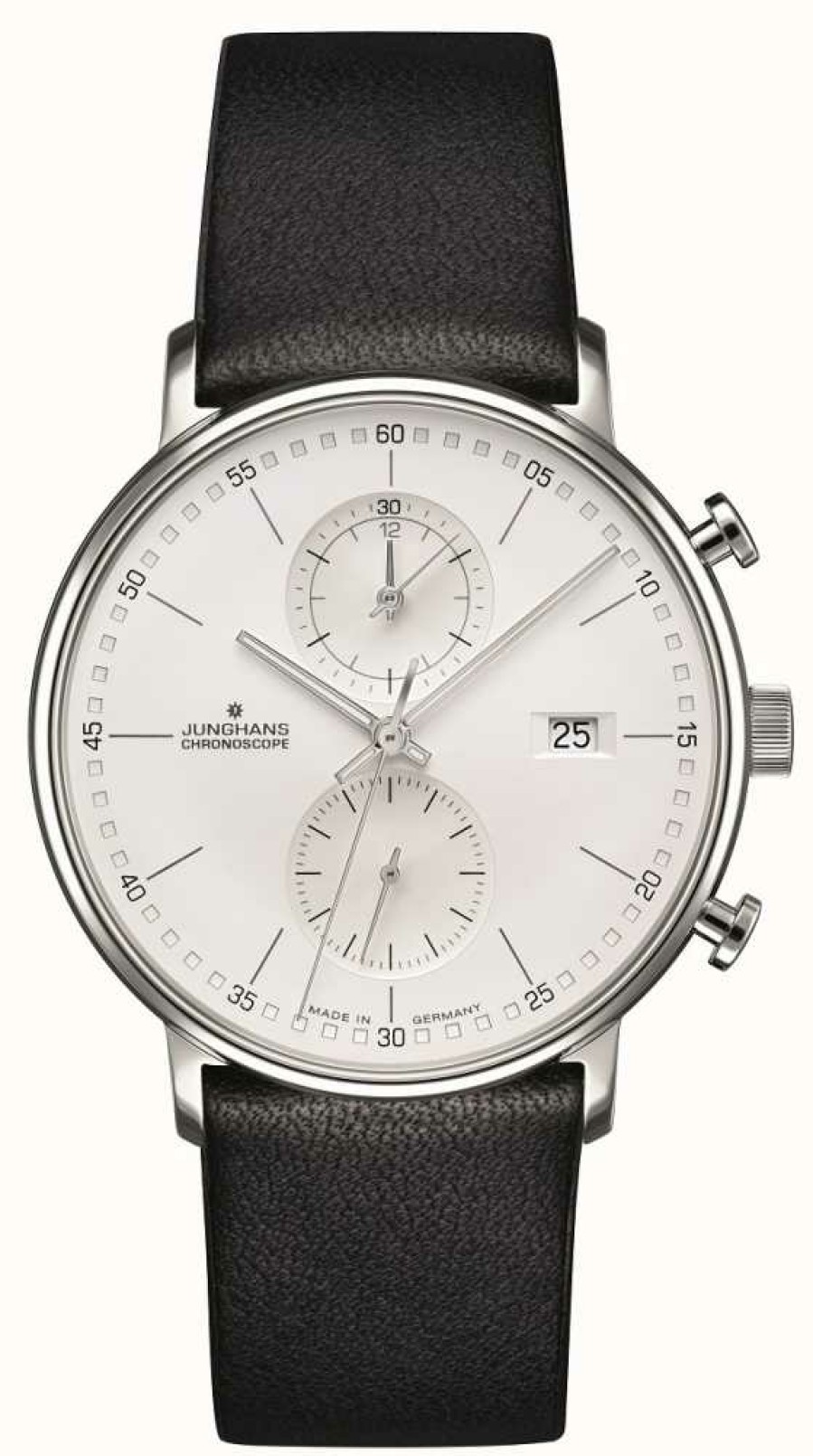 Men'S Junghans | Junghans Form C Chronoscope Calfskin Black Strap