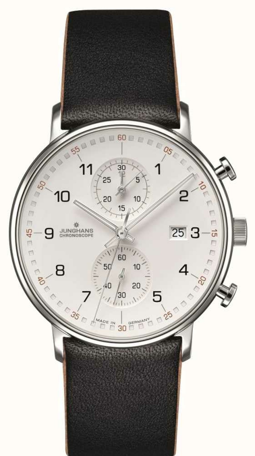 Men'S Junghans | Junghans Form C Chronoscope Calfskin Black Strap With Numbers