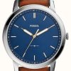 Men'S Fossil | Fossil Men'S Minimalist | Blue Dial | Brown Leather Strap