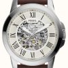 Men'S Fossil | Fossil Men'S Grant Automatic | Skeleton Dial | Brown Leather Strap