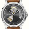 Men'S Hamilton | Hamilton Jazzmaster Open Heart Automatic (40Mm) Grey Dial / Brown Ostrich Leather Strap