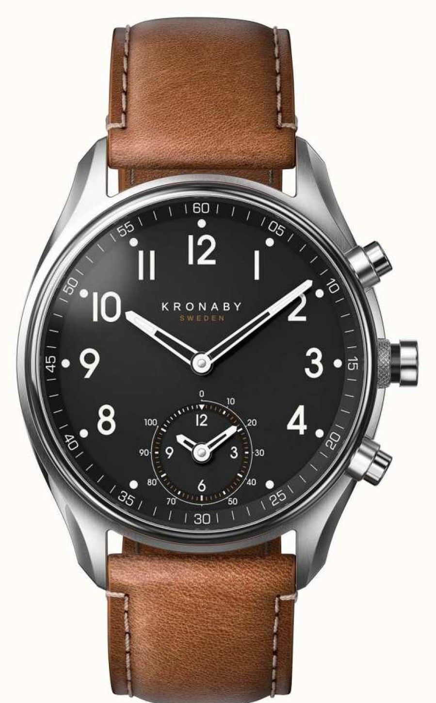 Jewelry Kronaby | Kronaby Apex Hybrid Smartwatch (43Mm) Black Dial / Brown Italian Leather Strap