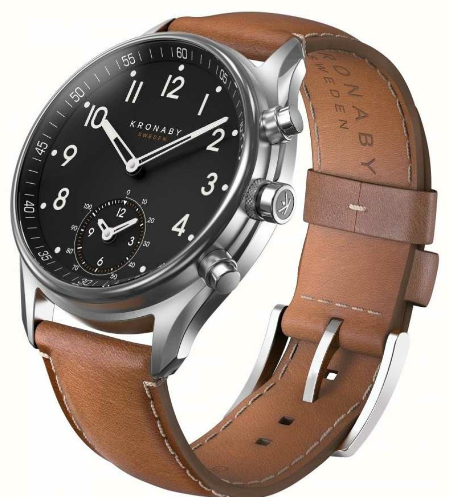 Jewelry Kronaby | Kronaby Apex Hybrid Smartwatch (43Mm) Black Dial / Brown Italian Leather Strap