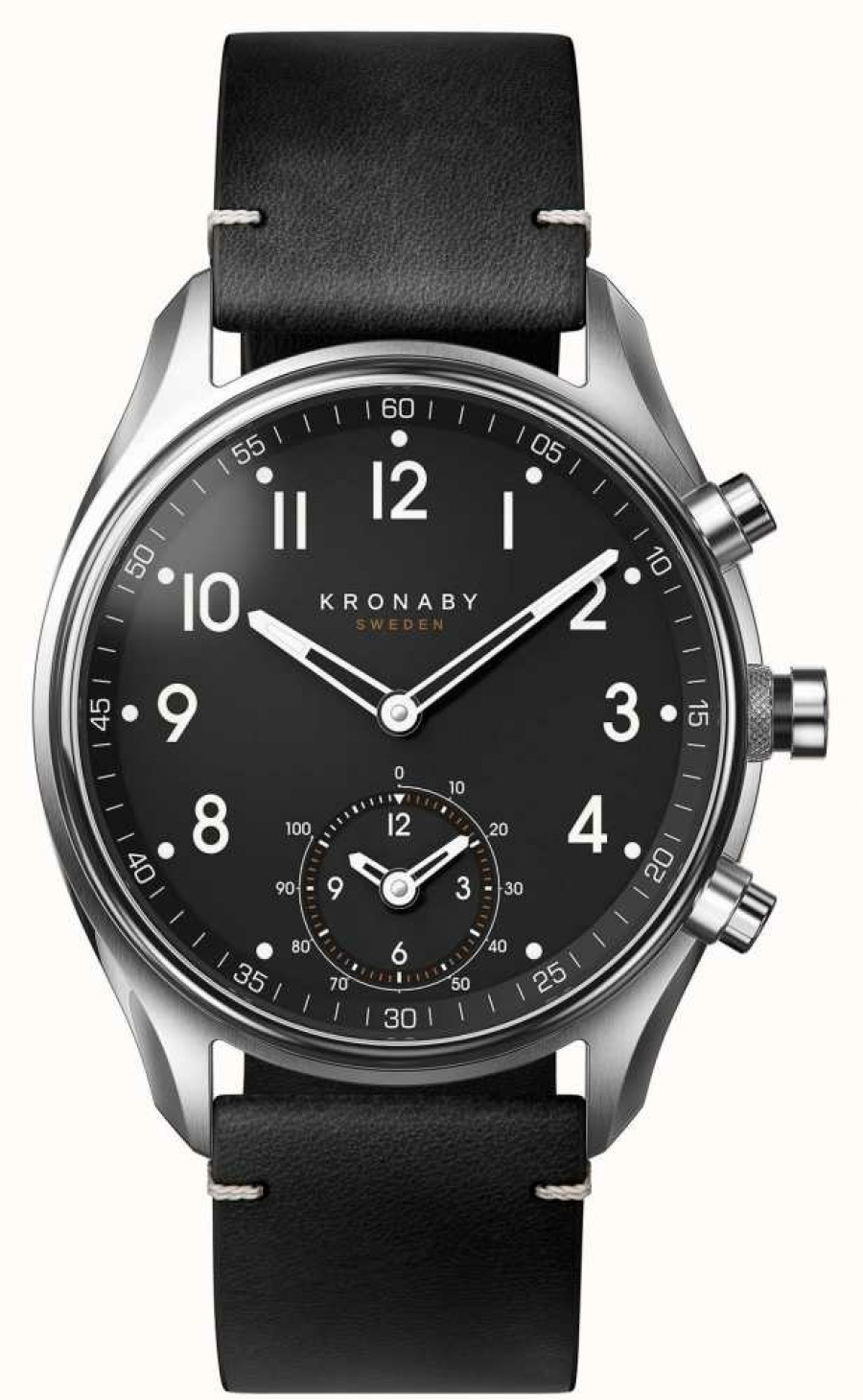 Men'S Kronaby | Kronaby Apex Hybrid Smartwatch (43Mm) Black Dial / Black Italian Leather Strap