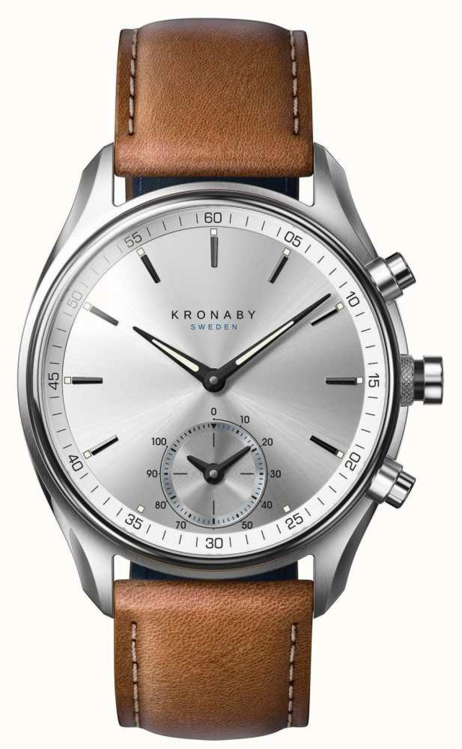 Men'S Kronaby | Kronaby Sekel Hybrid Smartwatch (43Mm) Silver Dial / Brown Italian Leather Strap