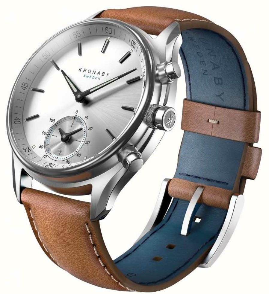 Men'S Kronaby | Kronaby Sekel Hybrid Smartwatch (43Mm) Silver Dial / Brown Italian Leather Strap