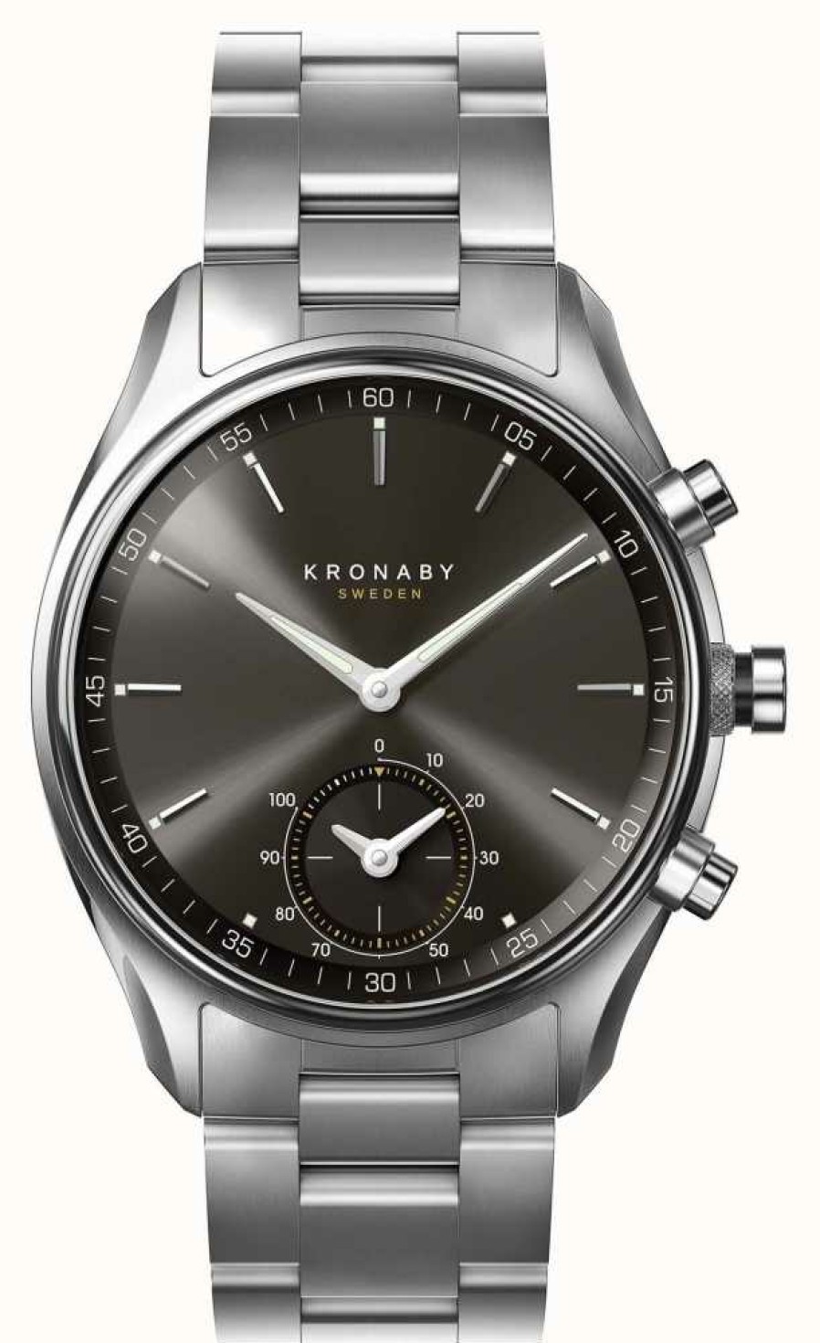 Men'S Kronaby | Kronaby Sekel Hybrid Smartwatch (43Mm) Black Dial / 3-Link Stainless Steel Bracelet