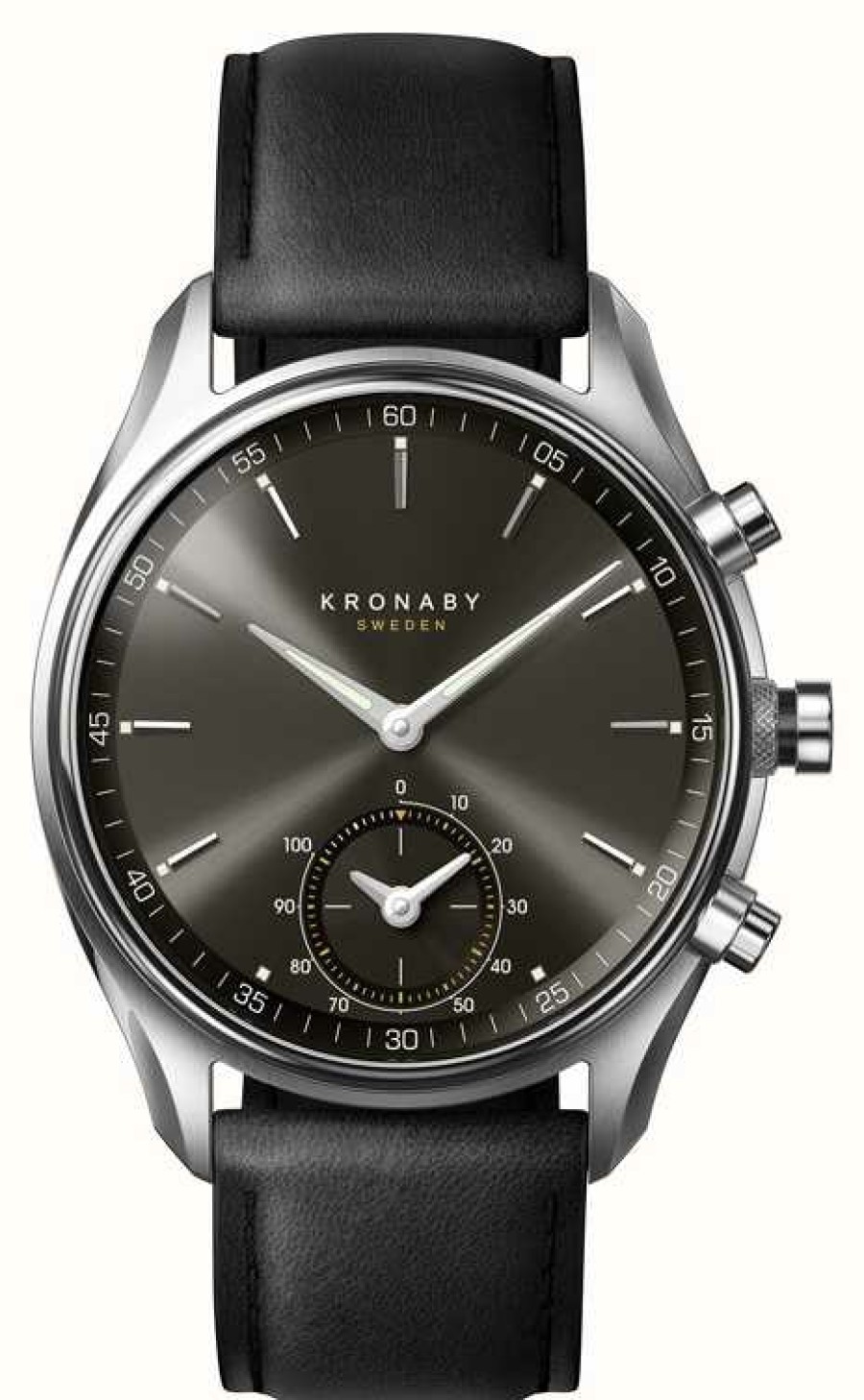 Men'S Kronaby | Kronaby Sekel Hybrid Smartwatch (43Mm) Black Dial / Black Italian Leather Strap