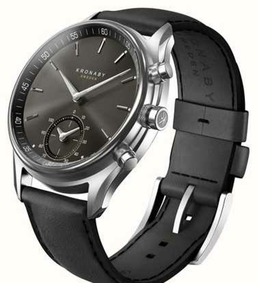 Men'S Kronaby | Kronaby Sekel Hybrid Smartwatch (43Mm) Black Dial / Black Italian Leather Strap