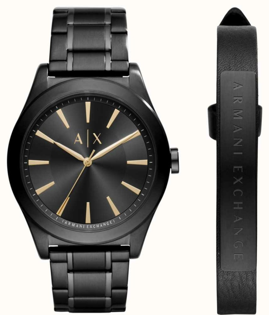 Men'S Armani Exchange | Armani Exchange Men'S Watch And Bracelet Gift Set | Black Dial | Black Stainless Steel