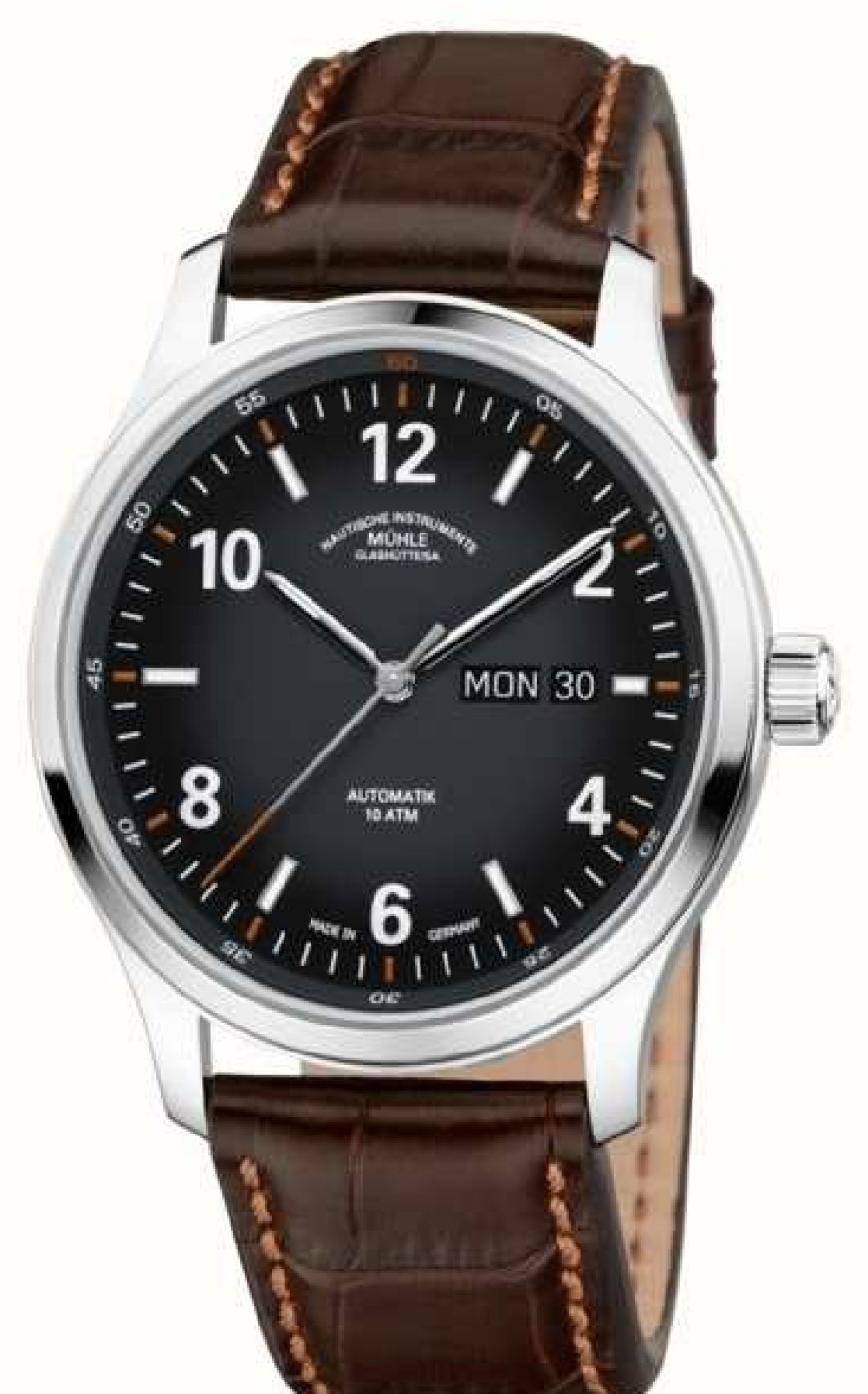 Men'S Muhle Glashutte | Muhle Glashutte Men'S Lunova Automatic Day/Date Titanium Case Brown Leather