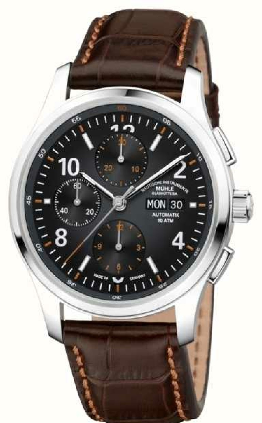 Men'S Muhle Glashutte | Muhle Glashutte Men'S Lunova Chronograph Automatic Brown Leather