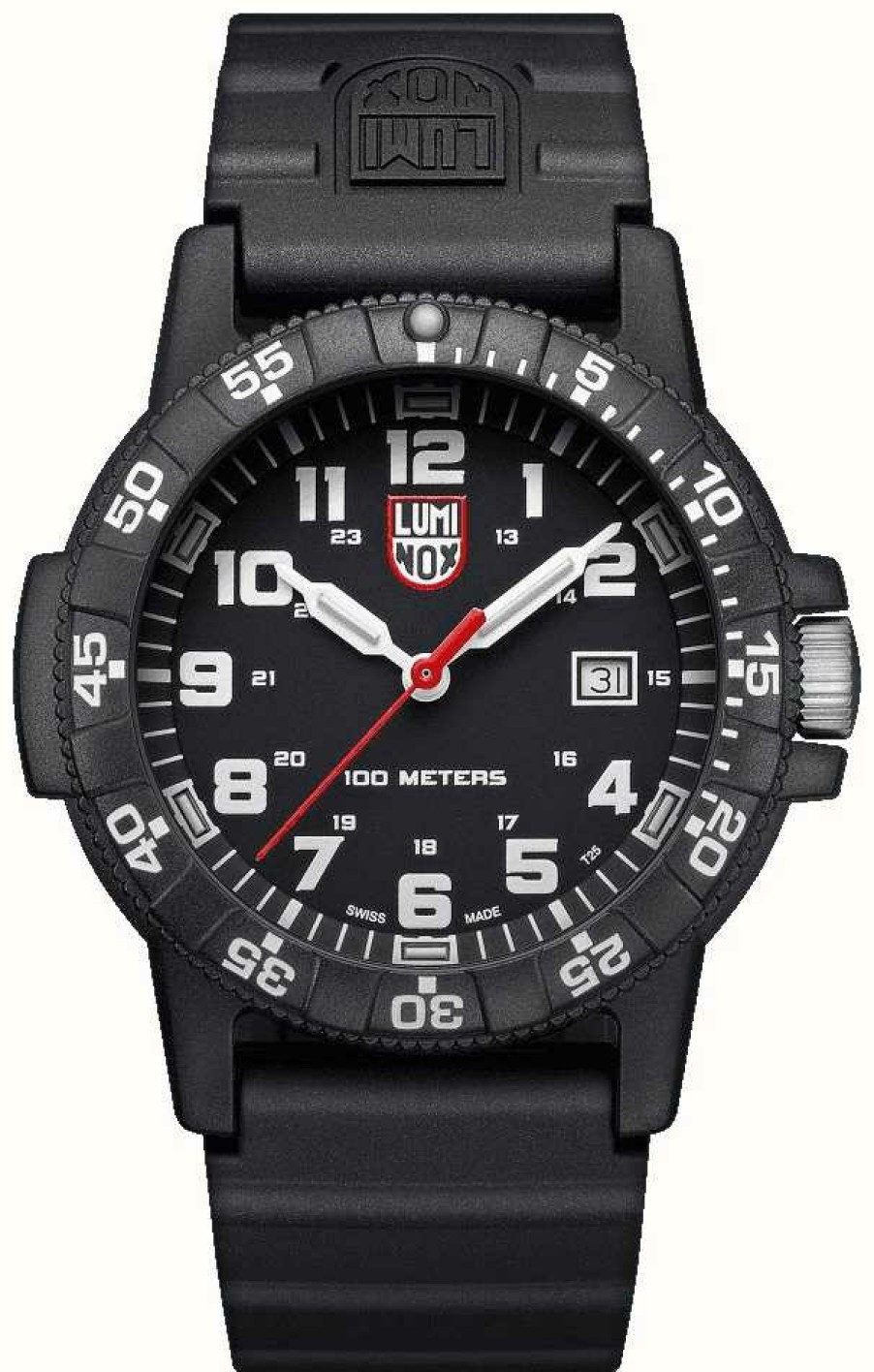 Men'S Luminox | Luminox Men'S Sea Turtle Giant 0320 Series Black White, Pu Strap