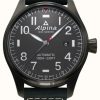 Men'S Alpina | Alpina Startimer Pilot Automatic (44Mm) Dark Grey Dial / Black Leather