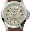 Men'S Hamilton | Hamilton Khaki Field King Automatic (40Mm) Beige Dial / Brown Leather Strap