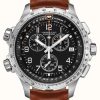 Men'S Hamilton | Hamilton Khaki Aviation X-Wind Gmt Chronograph Quartz (46Mm) Black Dial / Brown Leather Strap