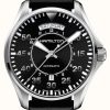 Men'S Hamilton | Hamilton Khaki Aviation Pilot Day-Date Automatic (42Mm) Black Dial / Black Leather Strap