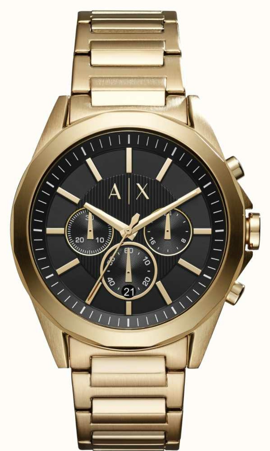 Men'S Armani Exchange | Armani Exchange Men'S | Black Chronograph Dial | Gold Tone Stainless Steel Bracelet