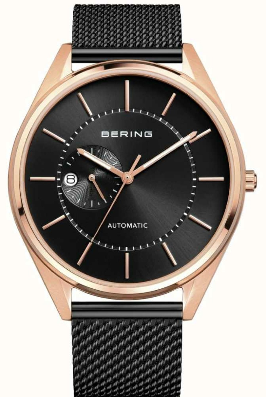 Men'S Bering | Bering Men'S Automatic Milanese Black Steel Bracelet